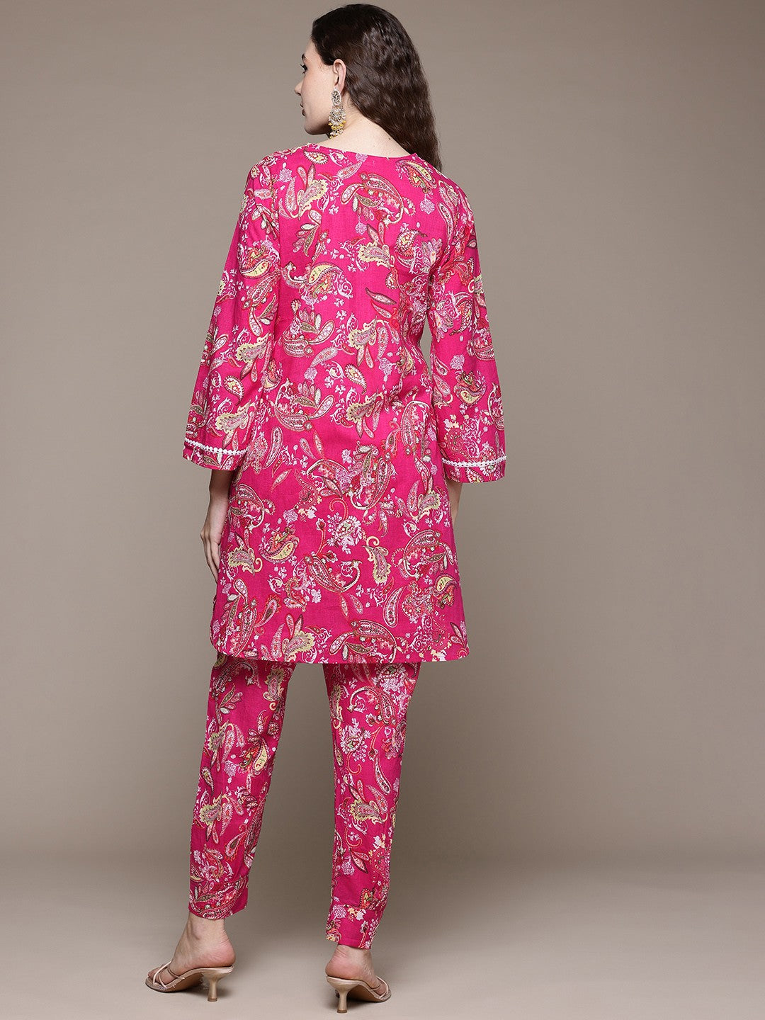 Straight Style Cotton Fabric Pink Color Co-Ord Set