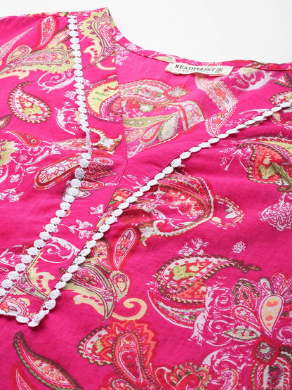 Straight Style Cotton Fabric Pink Color Co-Ord Set