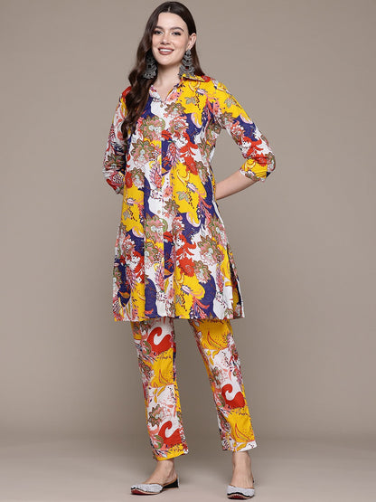 A line style Cotton fabric Multi color Co-ord set