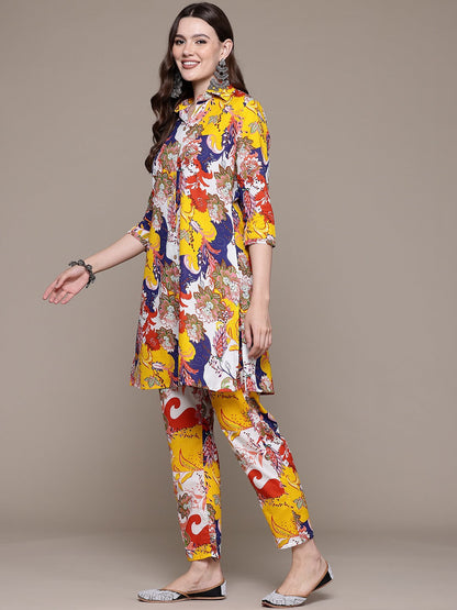 A line style Cotton fabric Multi color Co-ord set