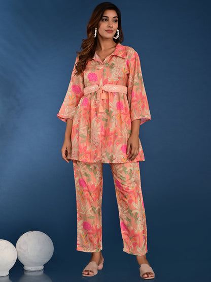 Anarkali Style Silk Fabric Pink Color Printed Kurta And Bottom