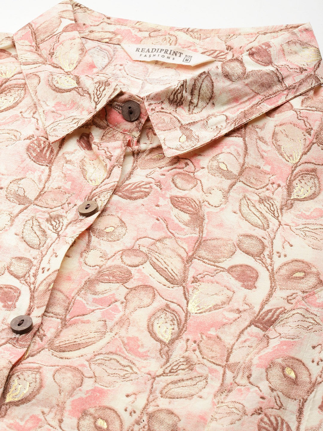 A Line Style Silk Fabric Peach Color Floral Printed Top With Belt And Bottom