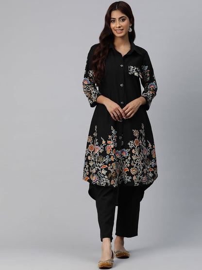 Embroidered Kurta & Trouser (Black)
