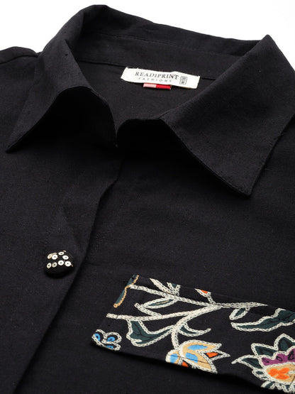 Embroidered Kurta & Trouser (Black)