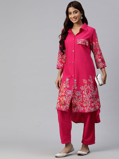 Embroidered Kurta & Trouser (Magenta)