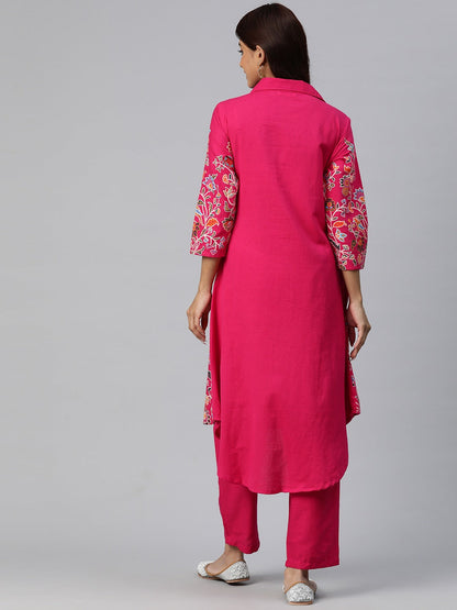 Embroidered Kurta & Trouser (Magenta)