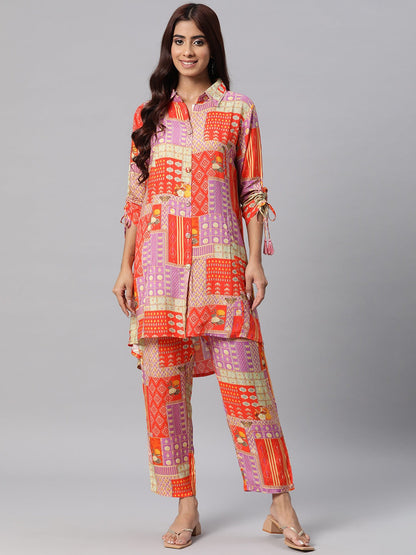 Printed Kurta With Palazzo (Orange)