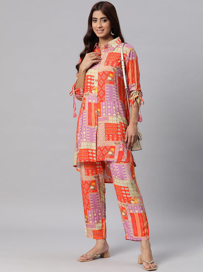 Printed Kurta With Palazzo (Orange)