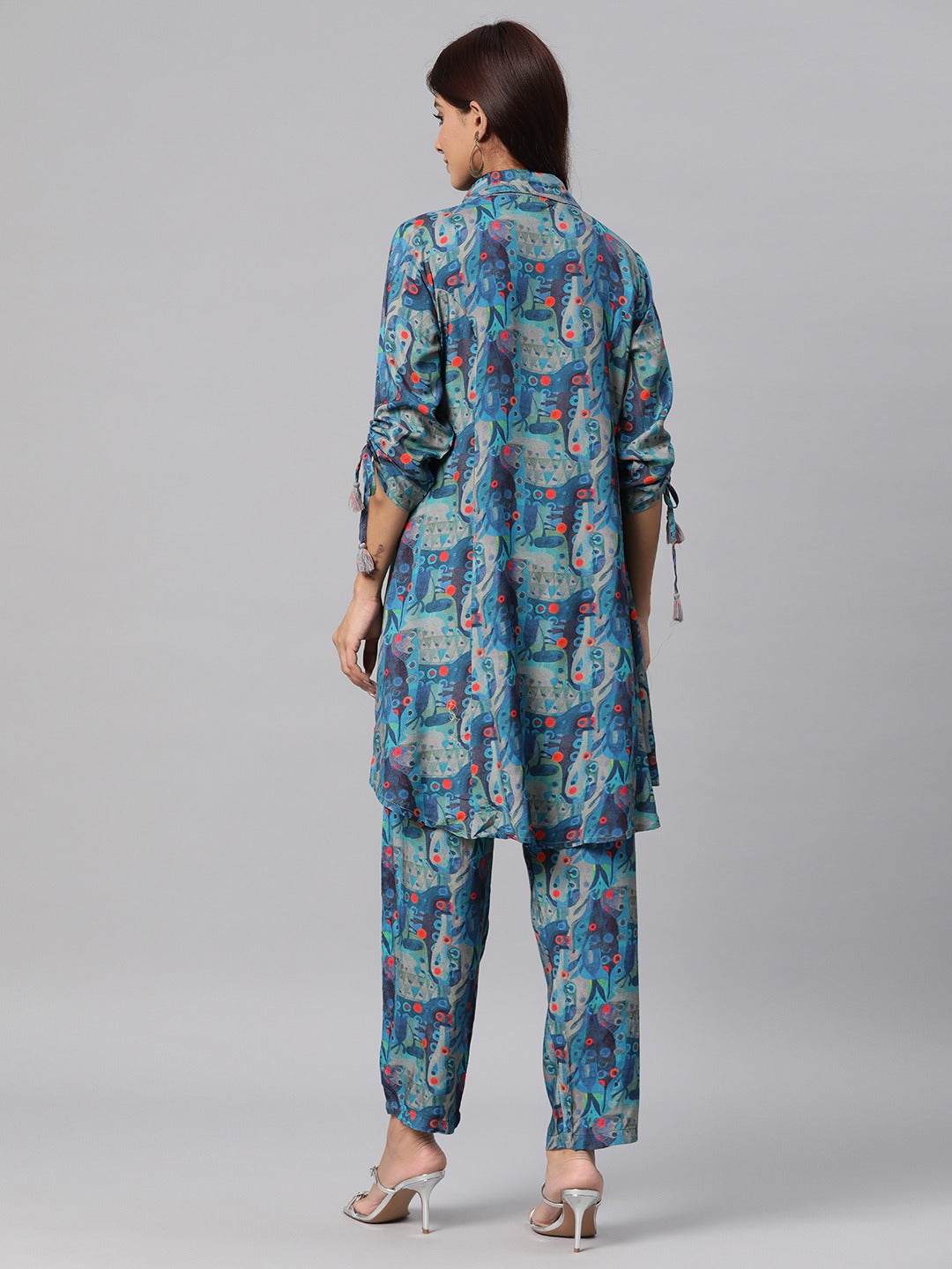 Printed Kurta With Palazzo (Navy Blue)