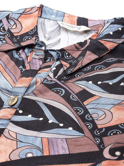 Shirt Style Silk Fabric Black Color Printed Kurta And Bottom