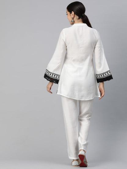 Embroidered Kurta & Trouser (White)