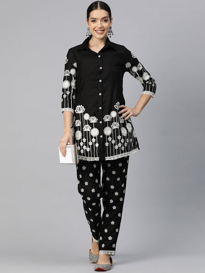 Embroidered Kurta & Trouser (Black)