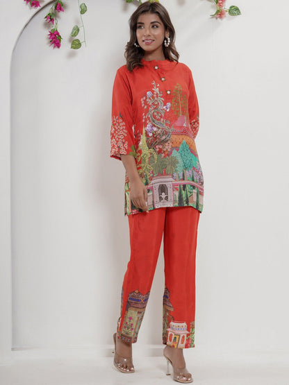 Printed Kurta With Palazzo (Orange)