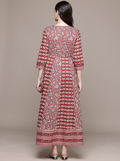 Anarkali Style Cotton Fabric Maroon Color Maxi Dress