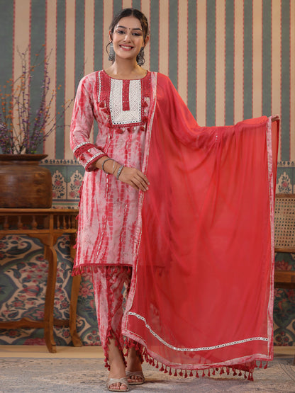 Straight Style Cotton Fabric Burgundy Color Kurta And Bottom With Dupatta