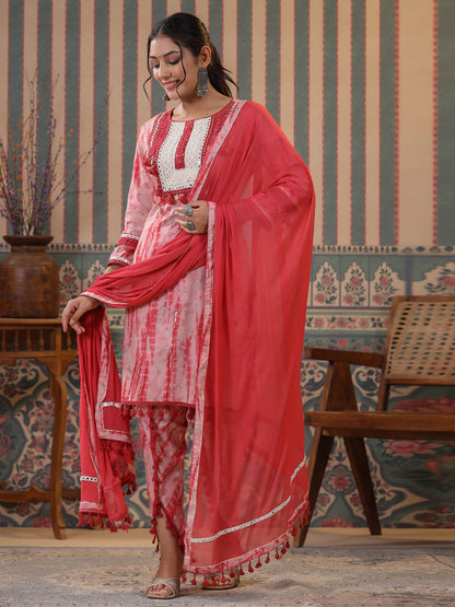 Straight Style Cotton Fabric Burgundy Color Kurta And Bottom With Dupatta