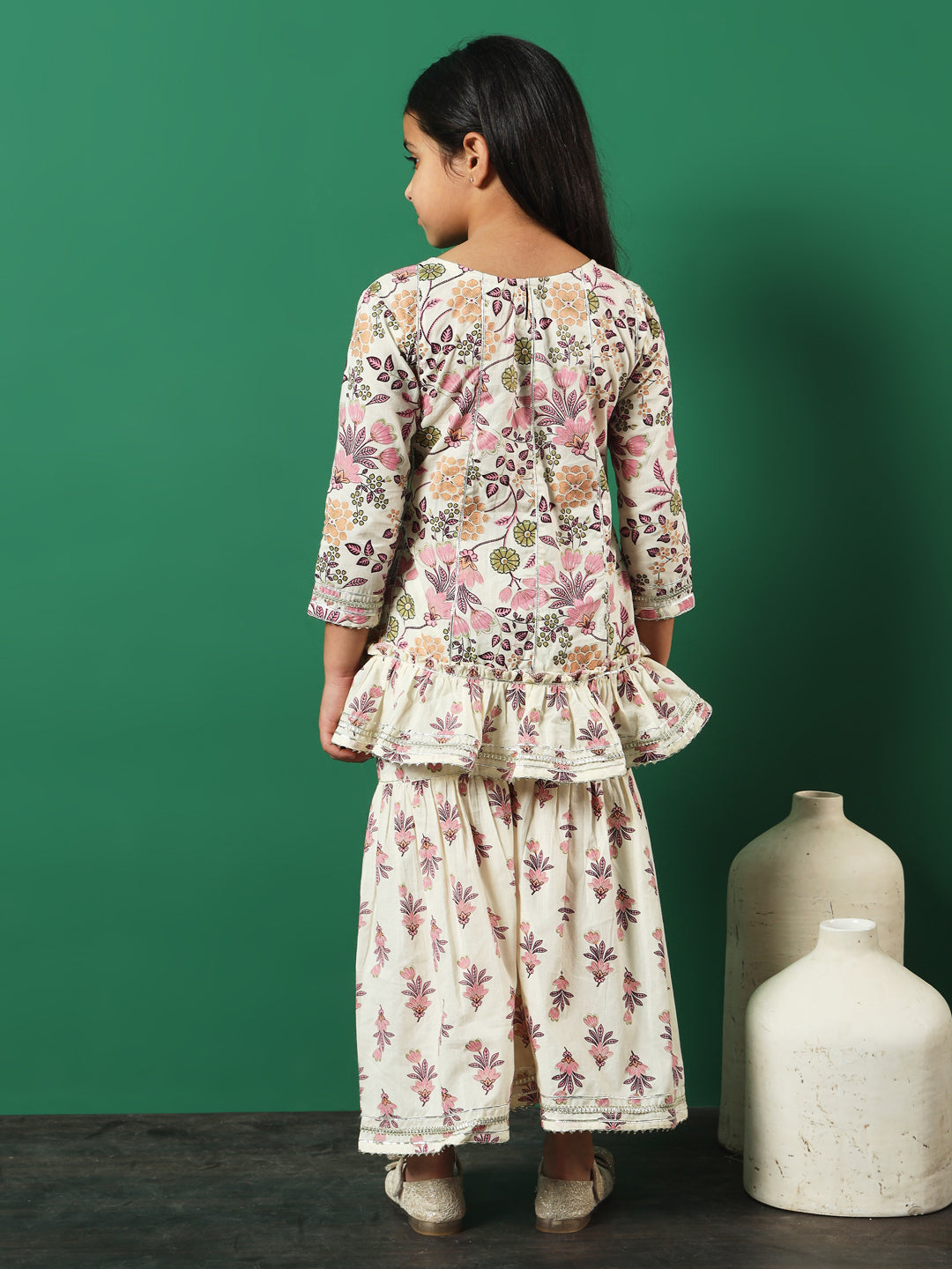 Anarkali Style Cotton Fabric Pink Color Kurti With Sharara