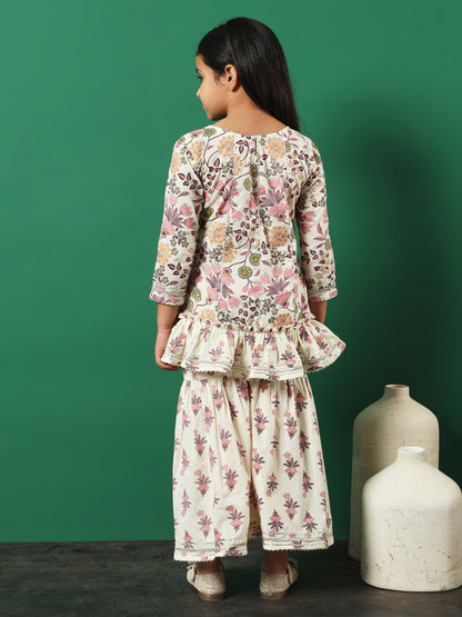 Anarkali Style Cotton Fabric Pink Color Kurti With Sharara