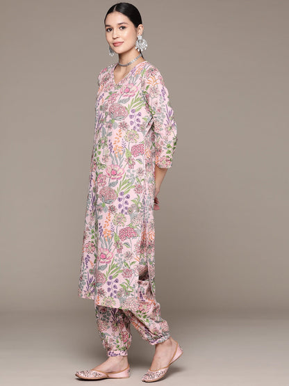 Straight Style Cotton Fabric Peach Color Kurta And Bottom With Dupatta