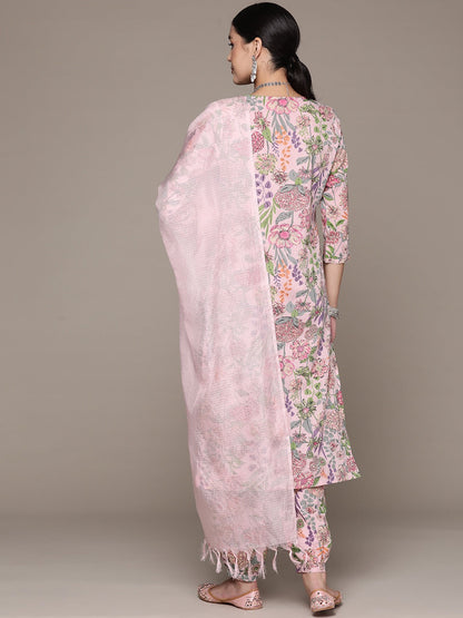 Straight Style Cotton Fabric Peach Color Kurta And Bottom With Dupatta