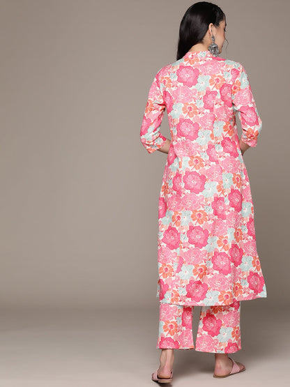 A Line Style Cotton Fabric Pink Color Kurta With Bottom