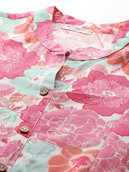 A Line Style Cotton Fabric Pink Color Kurta With Bottom