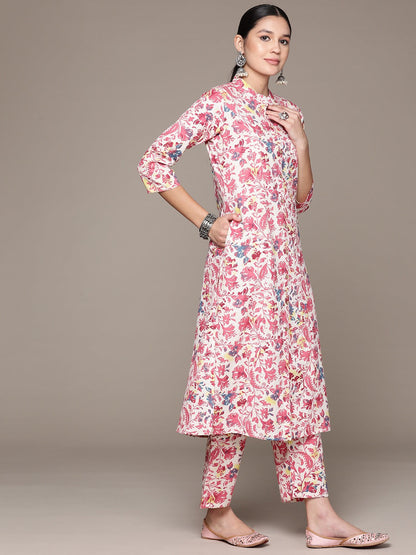 A Line Style Cotton Fabric Pink Color Kurta With Bottom