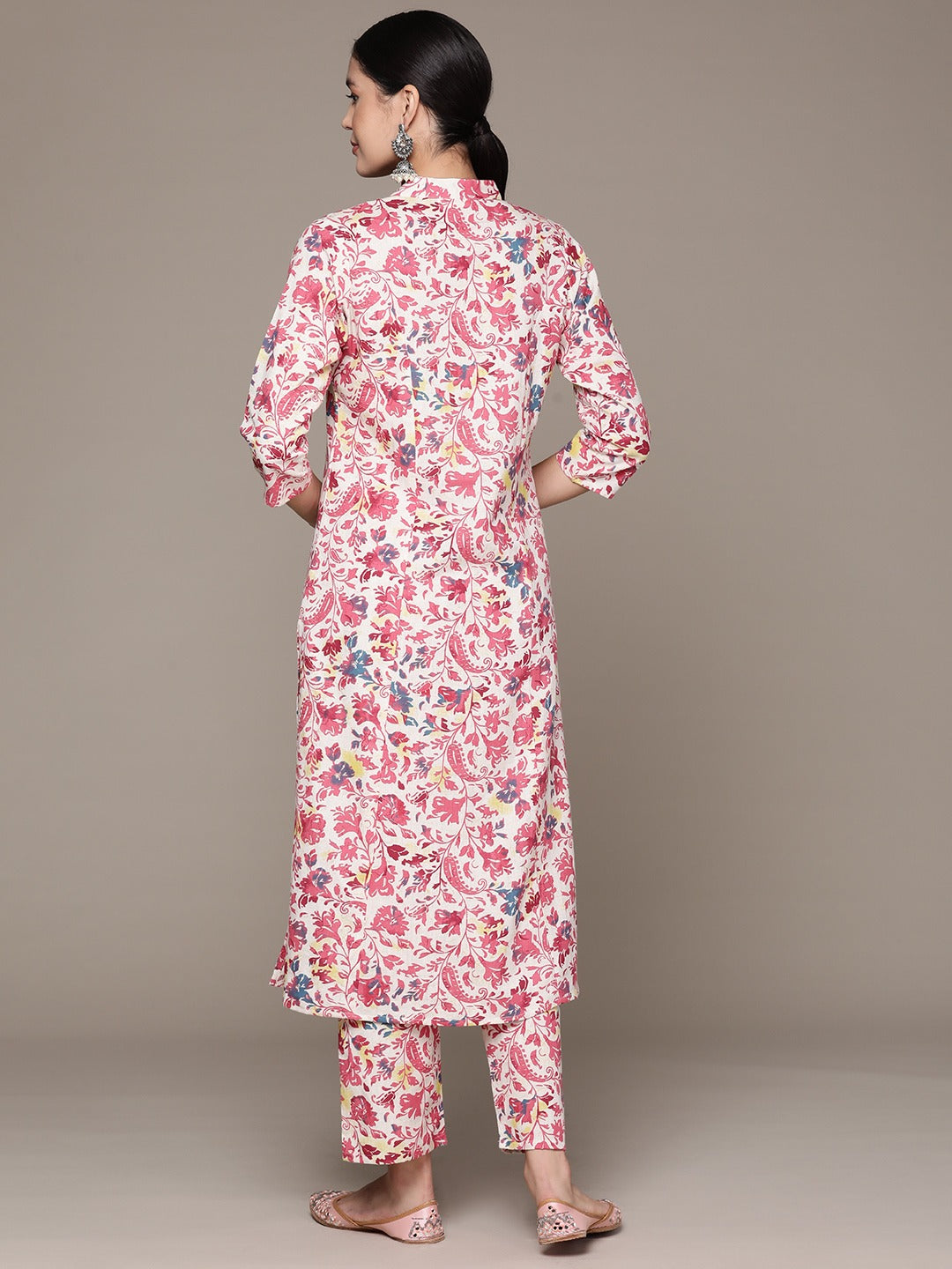 A Line Style Cotton Fabric Pink Color Kurta With Bottom