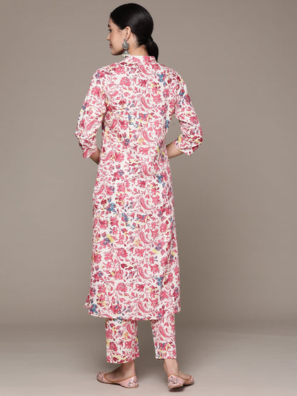 A Line Style Cotton Fabric Pink Color Kurta With Bottom