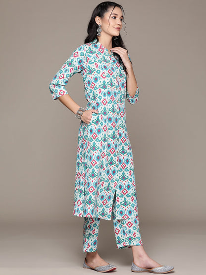 A Line Style Cotton Fabric Blue Color Kurta With Bottom