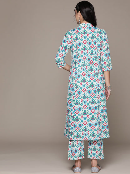 A Line Style Cotton Fabric Blue Color Kurta With Bottom