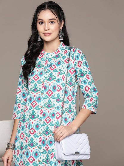 A Line Style Cotton Fabric Blue Color Kurta With Bottom
