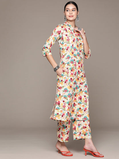 A Line Style Cotton Fabric Multi Color Kurta With Bottom
