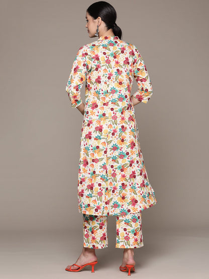 A Line Style Cotton Fabric Multi Color Kurta With Bottom