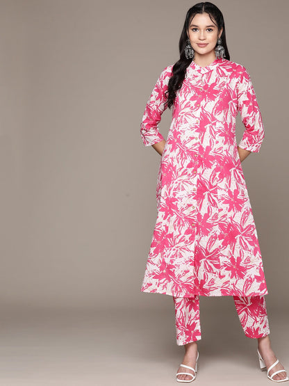 A Line Style Cotton Fabric Pink Color Kurta With Bottom