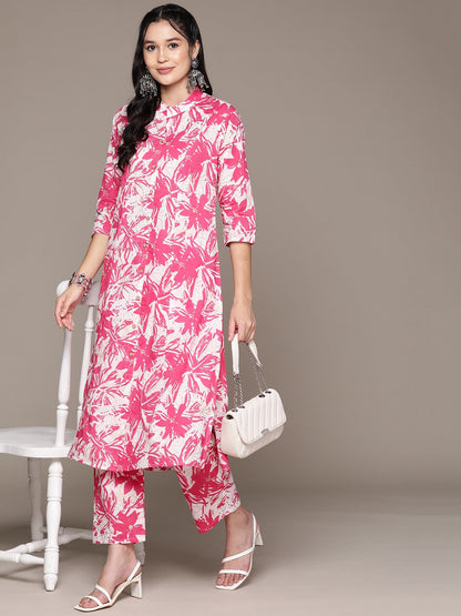 A Line Style Cotton Fabric Pink Color Kurta With Bottom