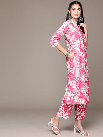A Line Style Cotton Fabric Pink Color Kurta With Bottom