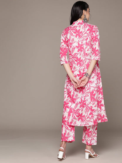 A Line Style Cotton Fabric Pink Color Kurta With Bottom