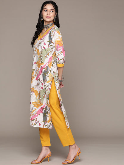 Straight Style Cotton Fabric Mustard Color Kurta With Bottom