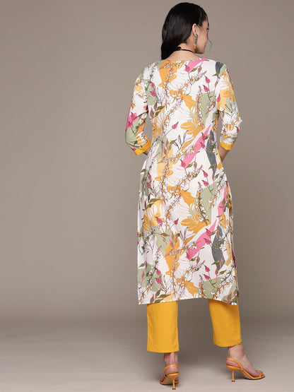 Straight Style Cotton Fabric Mustard Color Kurta With Bottom