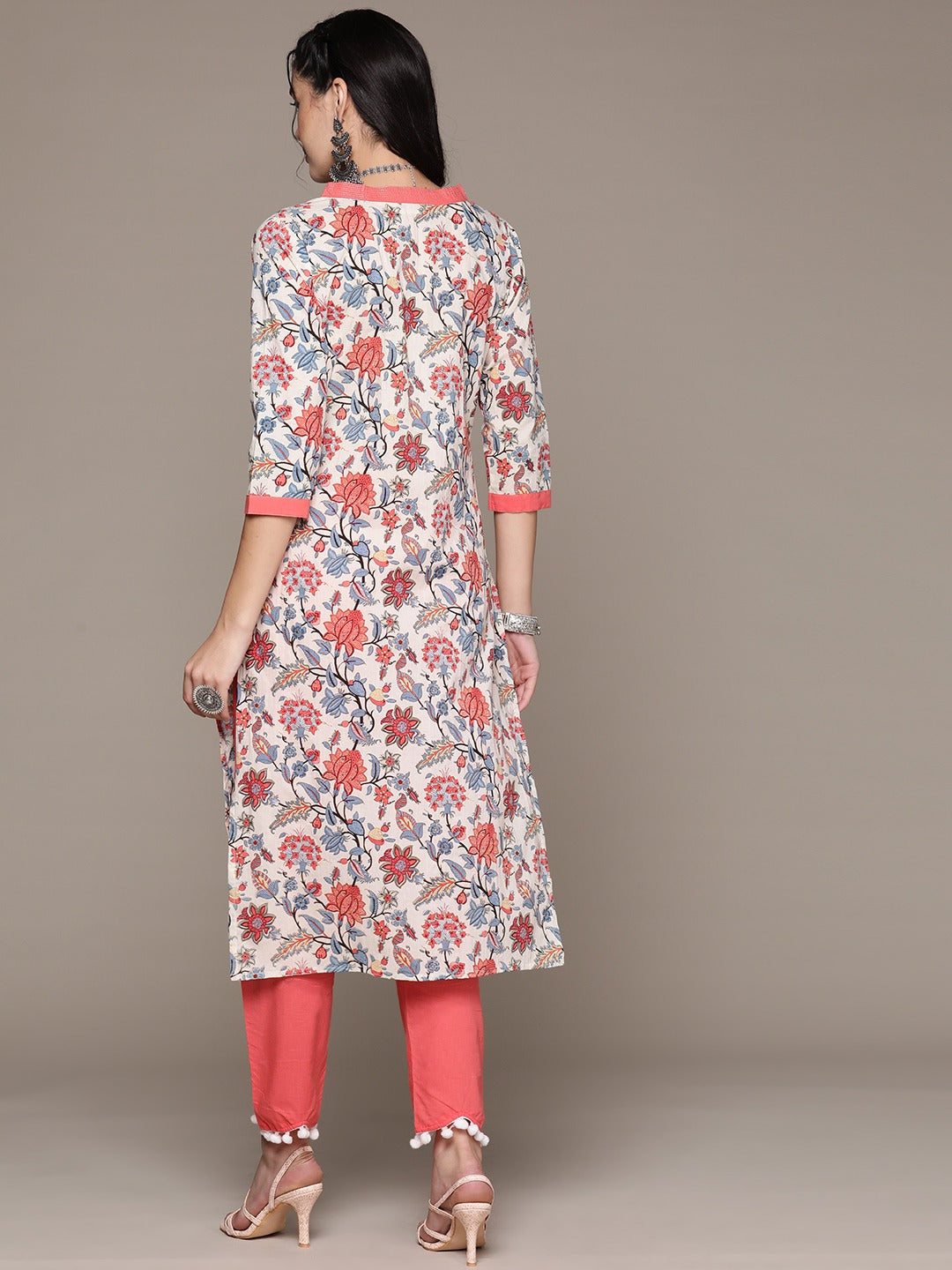 Straight Style Cotton Fabric Peach Color Kurta With Bottom