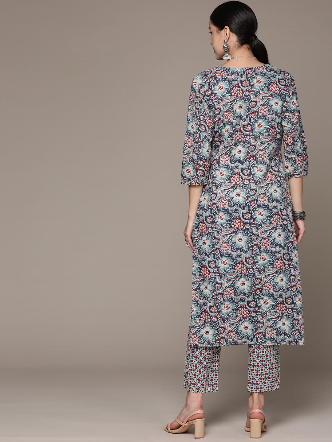 Straight Style Cotton Fabric Multi Color Kurta With Bottom