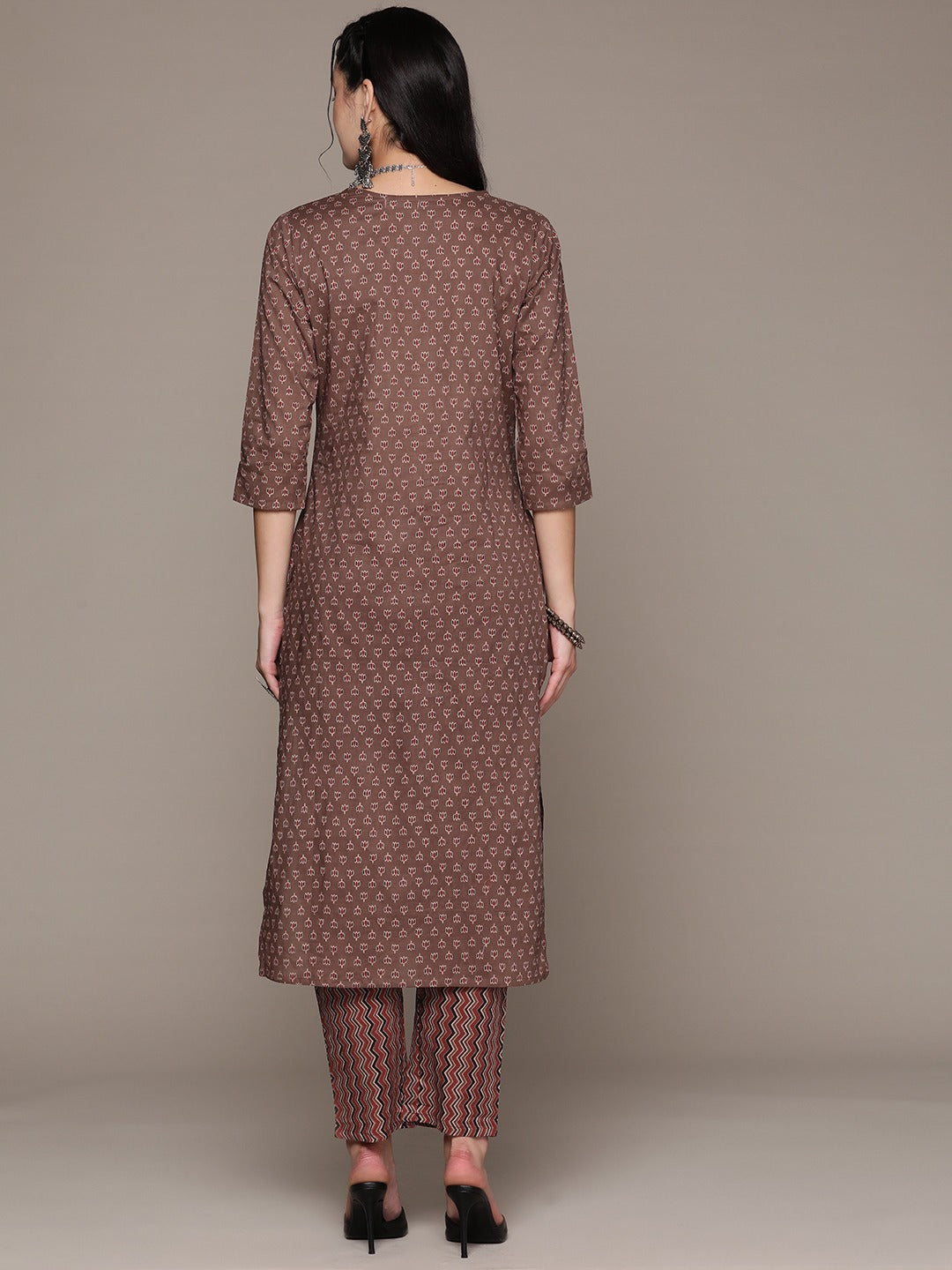 Straight Style Cotton Fabric Rust Color Kurta With Bottom