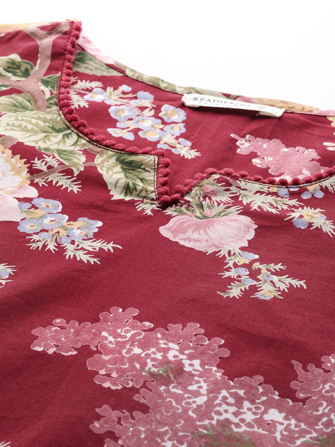 Straight Style Cotton Fabric Burgundy Color Kurta With Bottom