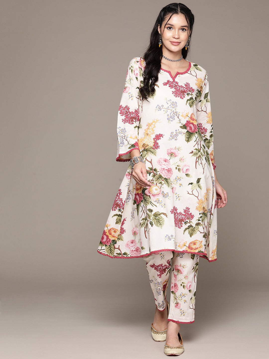 A Line Style Cotton Fabric Off White Color Kurta With Bottom