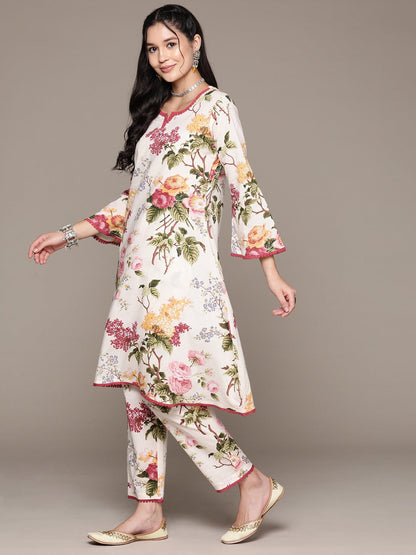 A Line Style Cotton Fabric Off White Color Kurta With Bottom