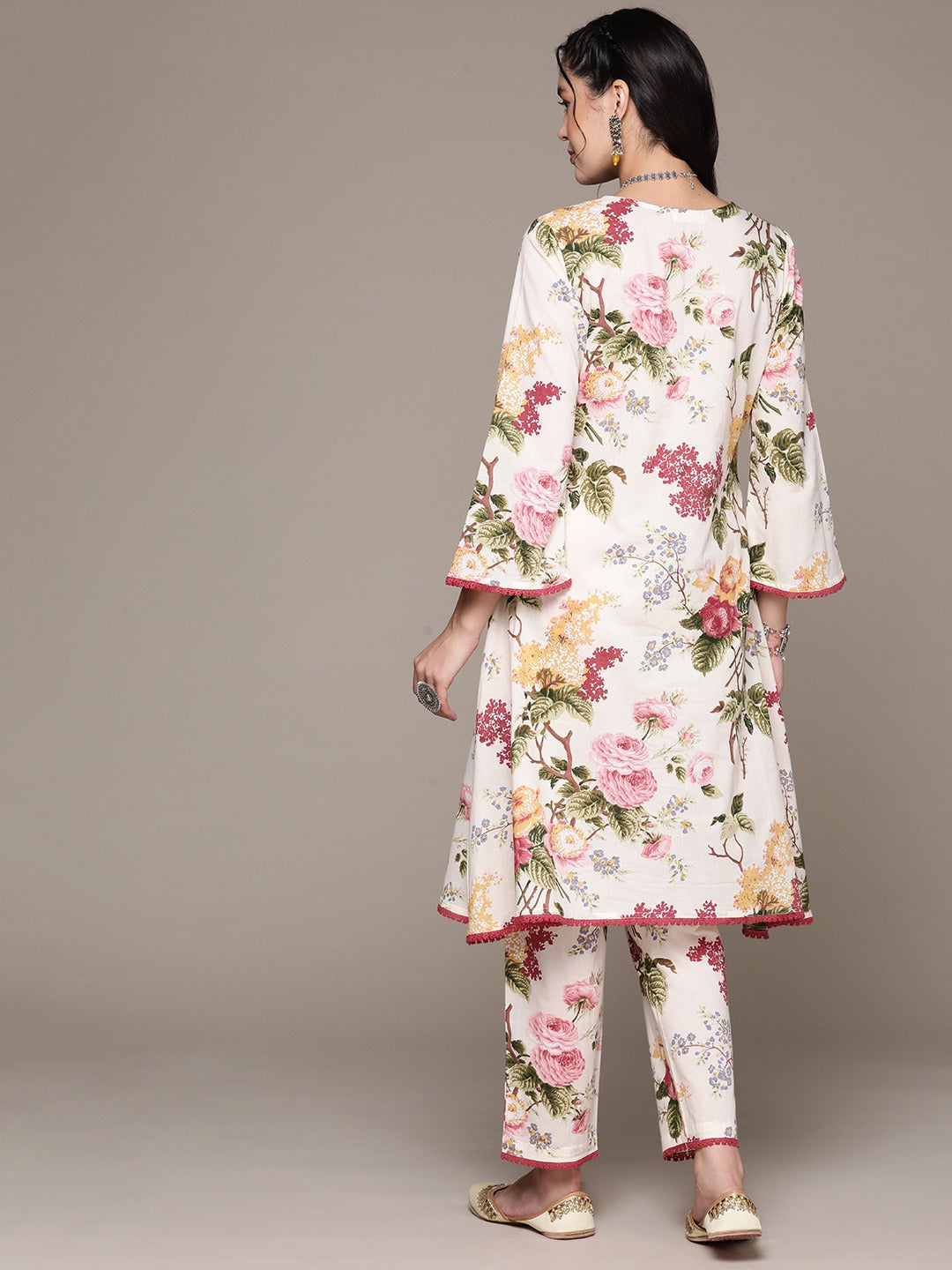 A Line Style Cotton Fabric Off White Color Kurta With Bottom