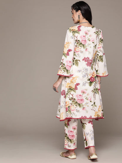 A Line Style Cotton Fabric Off White Color Kurta With Bottom