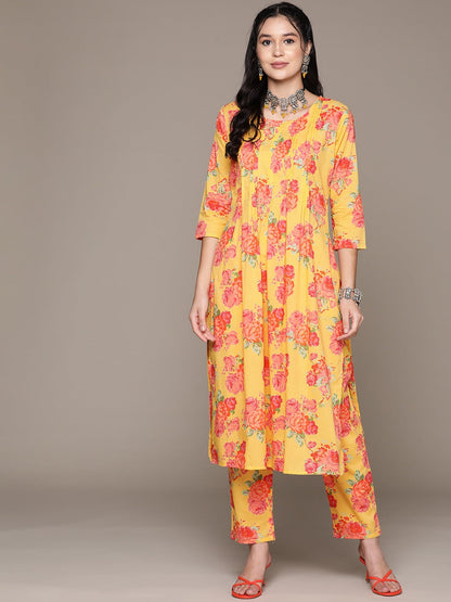 A Line Style Cotton Fabric Yellow Color Kurta With Bottom