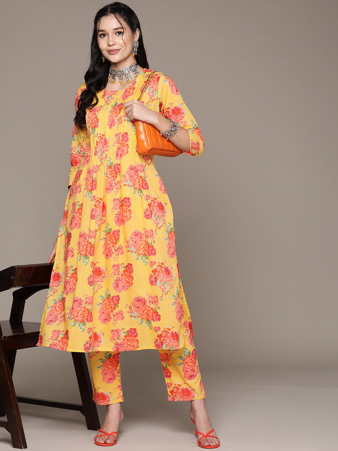 A Line Style Cotton Fabric Yellow Color Kurta With Bottom